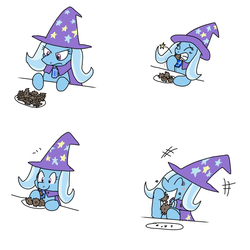 Size: 800x800 | Tagged: safe, artist:kushina13, trixie, g4, comic, diet, eating, food, herbivore, pinecone, pixiv, trixie eating pinecones