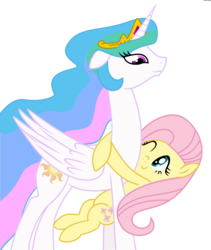 Size: 2665x3155 | Tagged: safe, artist:synch-anon, fluttershy, princess celestia, alicorn, pony, g4, high res, hug, momlestia, ship:flutterlestia, simple background, transparent background, vector