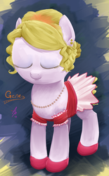 Size: 574x926 | Tagged: safe, artist:a6p, oc, oc only, oc:gene, pony, unicorn, broken horn, clothes, dress, horn, solo