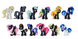 Size: 768x386 | Tagged: safe, bon bon, derpy hooves, dj pon-3, doctor whooves, fluttershy, lyra heartstrings, octavia melody, pinkie pie, rainbow dash, spitfire, sweetie drops, time turner, vinyl scratch, pegasus, pony, g4, official, black repaint, female, funko, mare, mystery minis, toy