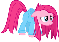 Size: 1139x814 | Tagged: safe, artist:zacatron94, pinkie pie, earth pony, pony, g4, bed mane, clothes, female, hoodie, messy mane, morning ponies, pajamas, pinkamena diane pie, simple background, solo, transparent background, vector