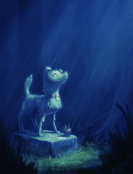 Size: 1224x1600 | Tagged: safe, artist:assasinmonkey, winona, g4, apple, dark, glowing, implied death, rain, sad, statue