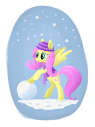 Size: 1500x2000 | Tagged: safe, artist:eq-7, fluttershy, g4, clothes, female, hat, scarf, snow, snowball, snowfall, solo