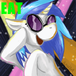 Size: 260x260 | Tagged: safe, artist:lopilot, dj pon-3, vinyl scratch, g4, animated, eat sleep rave repeat, fatboy slim, female, solo, song reference