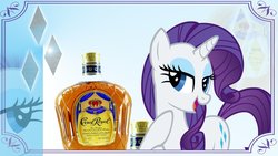 Size: 1192x670 | Tagged: safe, artist:4suit, rarity, g4, alcohol, crown royal, female, product placement, pun, solo