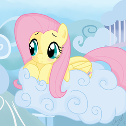 Size: 5000x5000 | Tagged: safe, artist:matimus91, fluttershy, pegasus, pony, g4, absurd resolution, blushing, cloud, cloudy, cute, female, mare, show accurate, shyabetes, solo