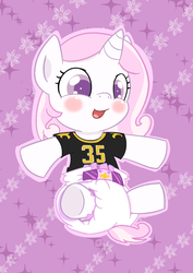Size: 883x1248 | Tagged: safe, artist:artiecanvas, fleur-de-lis, pony, g4, baby, baby pony, blushing, clothes, diaper, female, foal, jersey, new orleans saints, nfl, poofy diaper, solo, younger