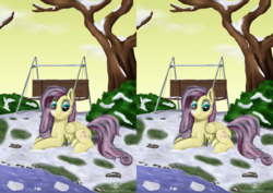 Size: 900x637 | Tagged: safe, artist:heffatos, fluttershy, g4, 3d, cross eye stereogram, female, solo, stereoscopy, winter