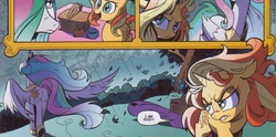 Size: 1273x631 | Tagged: safe, idw, official comic, princess celestia, sunset shimmer, pony, unicorn, g4, spoiler:comic, spoiler:comicannual2013, butt, plot