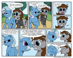 Size: 1500x1202 | Tagged: safe, artist:prinnywesker, trixie, oc, oc:sketch canvas, g4, comic, glasses