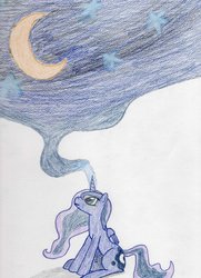 Size: 760x1050 | Tagged: safe, artist:dahngrest, princess luna, alicorn, pony, g4, female, solo, space, traditional art