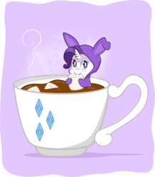 Size: 1212x1390 | Tagged: safe, artist:azurainalis, rarity, pony, g4, :3, bunny costume, bunny ears, clothes, cup, cup of pony, cute, drink, female, hot chocolate, marshmallow, micro, raribetes, rarity is a marshmallow, solo