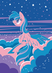 Size: 495x700 | Tagged: dead source, safe, artist:yousukou, firefly, pony, g1, g4, cloud, cloudy, female, g1 to g4, generation leap, night, paperlike, sky, solo, stars