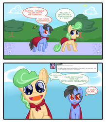 Size: 1382x1584 | Tagged: safe, artist:zanezandell, oc, oc only, oc:krabby, oc:truffle mint, pony, ask, cmcnext, comic, duo, tumblr, tumblr comic