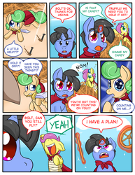 Size: 850x1100 | Tagged: safe, artist:zanezandell, oc, oc only, oc:krabby, oc:sugarbolt, oc:truffle mint, pony, ask, cmcnext, comic, tumblr, tumblr comic