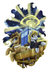 Size: 1500x2059 | Tagged: safe, artist:1jaz, doctor whooves, time turner, g4, doctor who, ponified, rose tyler, tardis