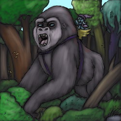 Size: 800x800 | Tagged: safe, artist:haretrinity, trixie, gorilla, g4, forest