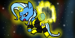 Size: 1366x686 | Tagged: safe, artist:eddreanei, trixie, pony, unicorn, g4, female, green lantern, magic, mare, parody, sinestro corps, solo, space, yellow lantern