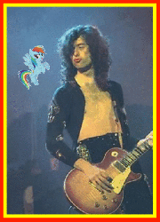 Size: 361x500 | Tagged: safe, rainbow dash, g4, animated, crossover shipping, duckface, electric guitar, female, guitar, irl, jimmy page, led zeppelin, male, musical instrument, photo, rock (music), shipping
