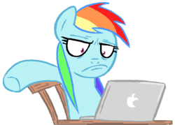 Size: 764x546 | Tagged: safe, artist:shoutingisfun, rainbow dash, g4, computer, female, reaction image, simple background, solo, transparent background, wat