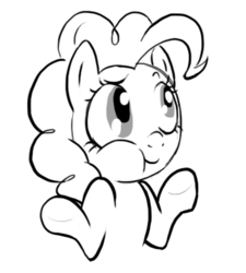 Size: 393x436 | Tagged: safe, artist:shoutingisfun, pinkie pie, g4, female, monochrome, shrug, solo