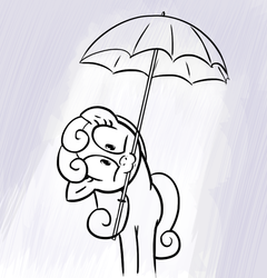 Size: 761x792 | Tagged: safe, artist:shoutingisfun, bon bon, sweetie drops, g4, adorabon, cute, female, head tilt, monochrome, solo, umbrella