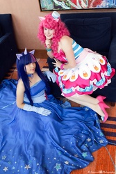 Size: 640x960 | Tagged: safe, artist:hamano--ayumi, artist:rosieru-chan, pinkie pie, twilight sparkle, human, g4, clothes, cosplay, dress, gala dress, irl, irl human, photo