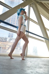 Size: 4000x6016 | Tagged: safe, artist:everage, dj pon-3, vinyl scratch, human, g4, barefoot, clothes, cosplay, feet, irl, irl human, photo, skirt, solo