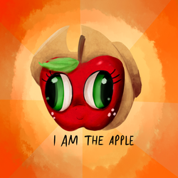 Size: 900x900 | Tagged: safe, artist:senx, applejack, g4, apple, derp, female, solo, wat