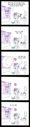 Size: 438x1821 | Tagged: safe, artist:bobthedalek, dj pon-3, octavia melody, vinyl scratch, earth pony, pony, unicorn, g4, bathroom, comic, duo, female, hat, shower, shower cap, sink, spray, toothbrush