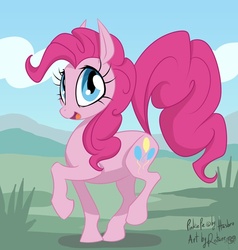 Size: 600x629 | Tagged: safe, artist:rotarr, pinkie pie, g4, female, outdoors, solo, trotting