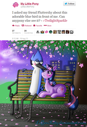 Size: 600x879 | Tagged: safe, artist:leffenkitty, twilight sparkle, g4, crossover, female, male, mordecai, mordetwi, regular show, shipping, straight, text, twitter