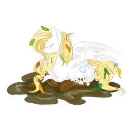 Size: 2000x2000 | Tagged: safe, artist:fireflytwinkletoes, oc, oc only, oc:cobalt tangle, pegasus, pony, female, leaves, lying down, mare, mud, prone, solo