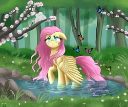 Size: 2489x2082 | Tagged: safe, artist:pridark, fluttershy, butterfly, g4, crying, female, sad, solo