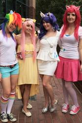 Size: 682x1024 | Tagged: safe, artist:annamax, fluttershy, pinkie pie, rainbow dash, rarity, human, g4, anime weekend atlanta, cosplay, irl, irl human, photo