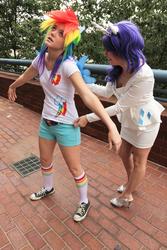 Size: 682x1024 | Tagged: safe, artist:annamax, rainbow dash, rarity, human, g4, anime weekend atlanta, cosplay, irl, irl human, photo