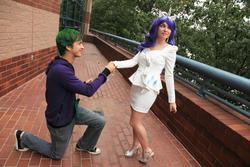 Size: 1024x682 | Tagged: safe, artist:annamax, rarity, spike, human, g4, anime weekend atlanta, clothes, cosplay, high heels, irl, irl human, photo, shoes, skirt, tube skirt