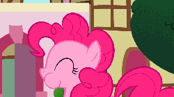 Size: 800x450 | Tagged: safe, screencap, fluttershy, pinkie pie, pony, a bird in the hoof, g4, season 1, animated, duo, female, hi, pinkie pie riding fluttershy, ponies riding ponies, puffy cheeks, riding