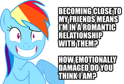Size: 1500x1024 | Tagged: safe, rainbow dash, pegasus, pony, g4, anti-shipping, idiotic debate, image macro, meme, op is a duck, op is trying to start shit, shipping, simple background, white background