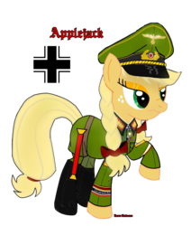 Size: 1024x1205 | Tagged: safe, artist:forcemation, applejack, g4, alternate hairstyle, female, military uniform, raised hoof, simple background, solo, wehrmacht