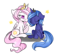 Size: 1732x1590 | Tagged: safe, artist:lustrous-dreams, princess celestia, princess luna, pony, g4, filly, pink-mane celestia, simple background, transparent background, younger