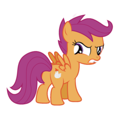 Size: 1000x1000 | Tagged: safe, scootaloo, chicken, pegasus, pony, g4, angry, butt, chicken butt, cutie mark, female, irony, plot, scootabutt, scootachicken, simple background, solo, transparent background, trolling