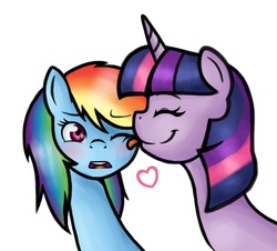 Size: 774x700 | Tagged: safe, artist:sarath-15, rainbow dash, twilight sparkle, g4, blushing, female, heart, lesbian, licking, ship:twidash, shipping