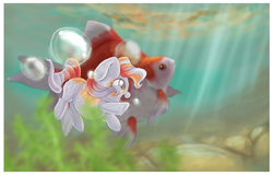 Size: 4500x2902 | Tagged: safe, artist:nazegoreng, oc, oc only, oc:pebbles, fish, filly, swimming, underwater
