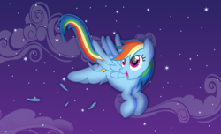 Size: 10000x6072 | Tagged: safe, artist:spectty, rainbow dash, pegasus, pony, g4, absurd resolution, feather, female, flying, night, solo, vector, wallpaper