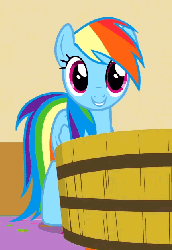 Size: 433x628 | Tagged: safe, screencap, rainbow dash, pegasus, pony, g4, party of one, season 1, ^^, animated, c:, cute, dashabetes, eyes closed, female, folded wings, happy, head tilt, looking at you, mare, open mouth, smiling, solo, talking, wings