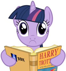 Size: 800x864 | Tagged: safe, artist:bb-k, twilight sparkle, pony, unicorn, g4, book, female, harry potter (series), harry trotter, hilarious in hindsight, mare, simple background, solo, transparent background, unicorn twilight, vector