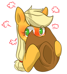 Size: 727x800 | Tagged: dead source, safe, artist:sion, applejack, earth pony, pony, ask pet applejack, g4, applejack's hat, blushing, blushing profusely, covering, cowboy hat, cute, female, flustered, hat, hoof hold, jackabetes, mare, simple background, solo, white background