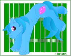 Size: 760x597 | Tagged: safe, artist:kohala8, quarterback (g1), earth pony, pony, g1, 2005, bucking, football field, green background, kicking, looking back, male, simple background, solo