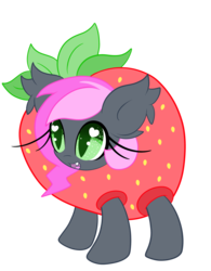 Size: 2500x3197 | Tagged: safe, artist:starlightlore, oc, oc only, oc:heartbeat, bat pony, pony, clothes, costume, food, food costume, heart eyes, simple background, solo, strawberry, strawberry costume, transparent background, wingding eyes